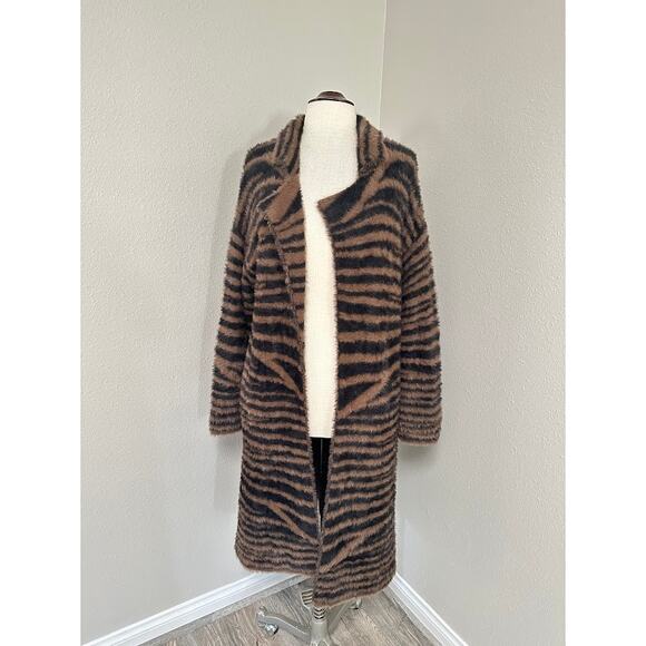 Sanctuary Statement Coat Zebra Stripe Brown and Black Size Small - Picture 2 of 9